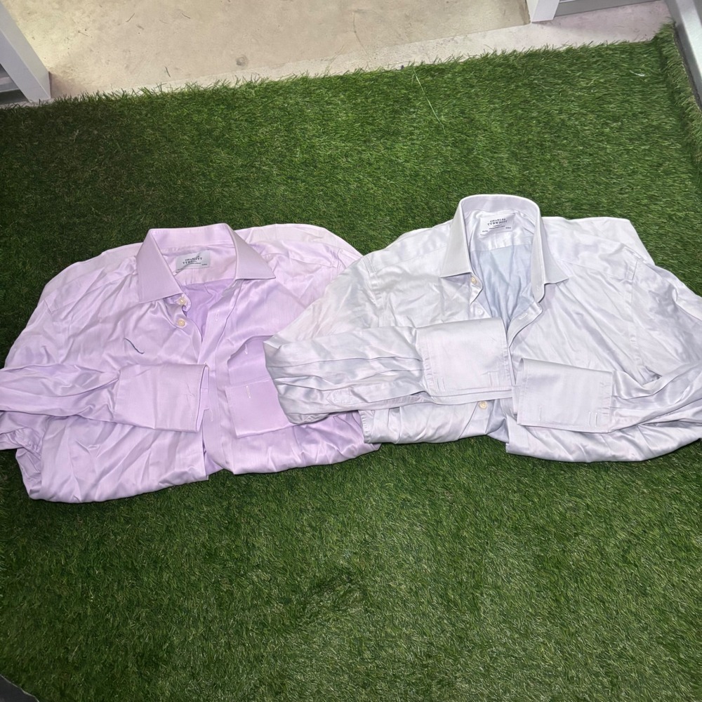 Charles Tyrwhitt Mens Dress Shirt Bundle Purple Light Blue French Cuff 16.5 34